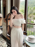 Two Piece Cropped Puff Sleeve Top with Trouser